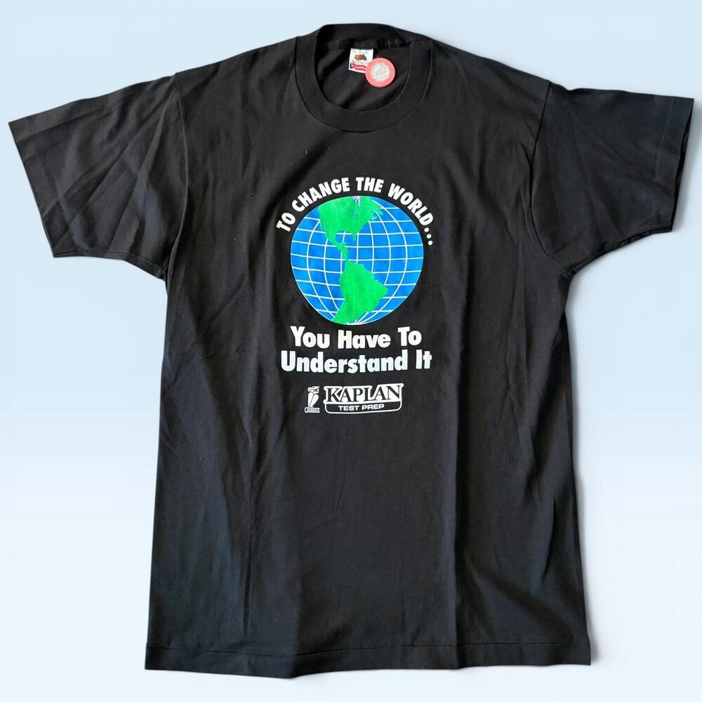 Vintage FOTL Kaplan Test Prep Shirt Mens XL World Globe Tee T-Shirt USA